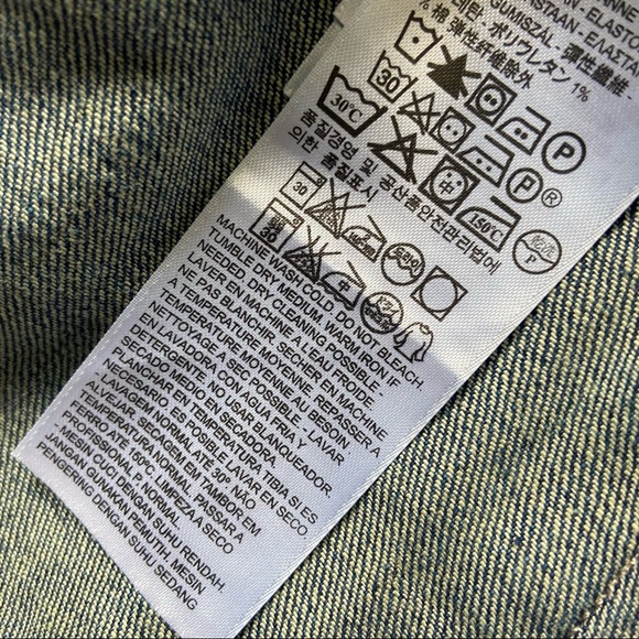 Levi's Red Tab Stretch Cotton Distressed Denim Trucker Jean Jacket Fitted S - Picture 6 of 10